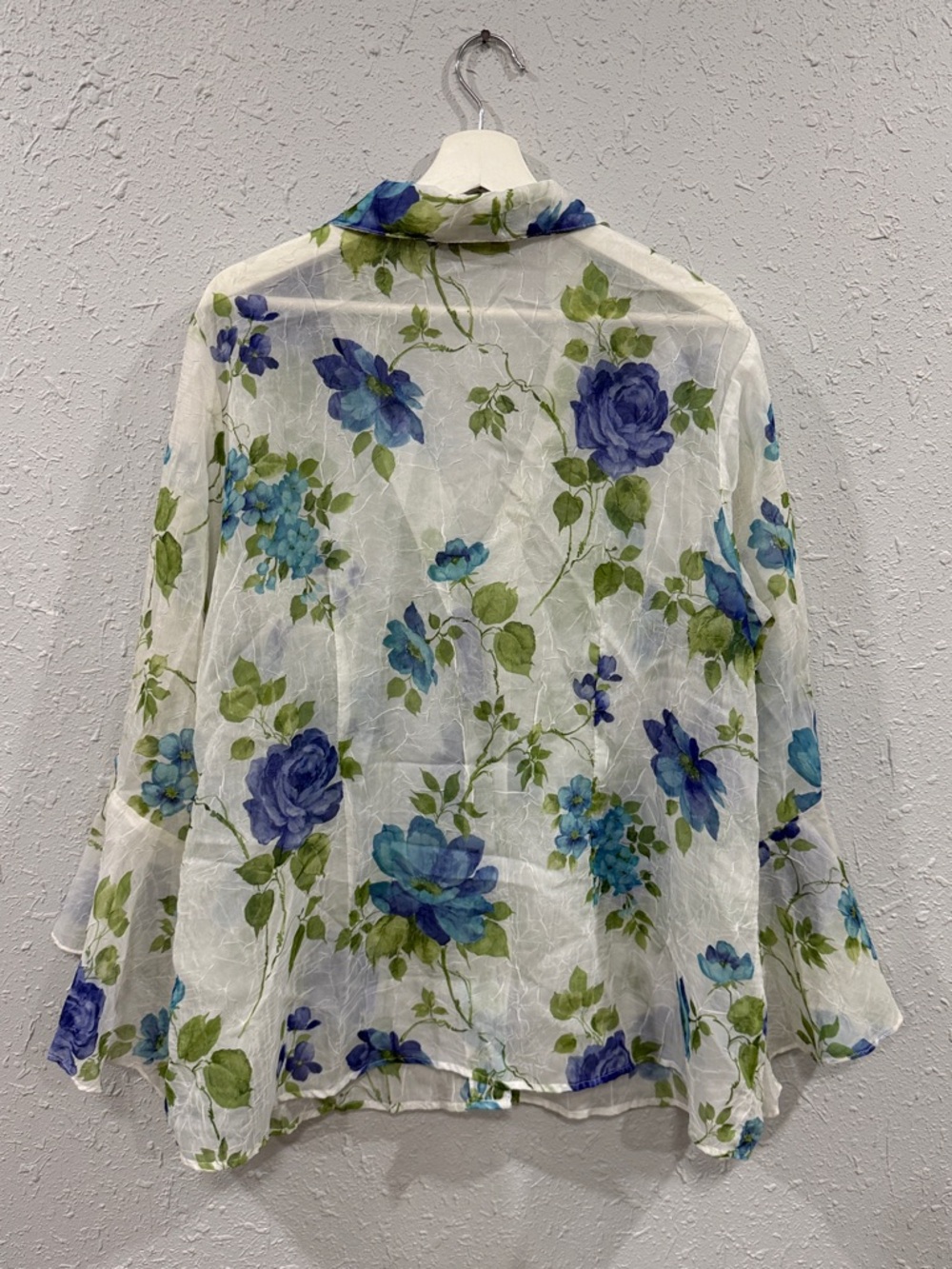Dress Barn White Sheer‎ Floral Button-Up Blouse Flare Sleeves Size XL Y2K - Picture 7 of 8